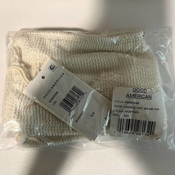 Good American Always Fits Crinkle One Shoulder Bikini Top in Ivory Size 3/4 L/XL - Picture 2 of 2